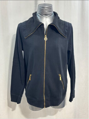 Michael Kors Black Zip-Up Sweater Jacket w/Gold hardware streetwear stretch 342